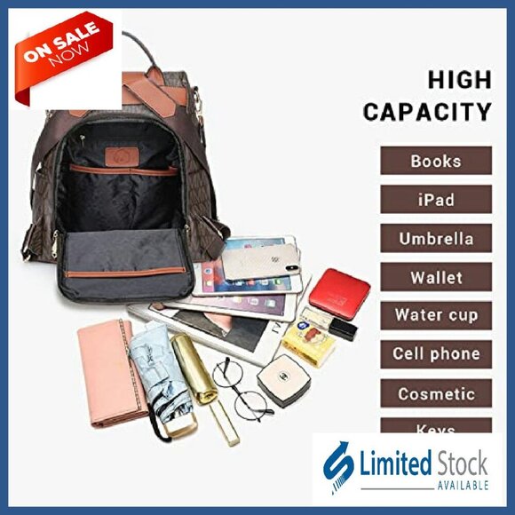 Vegan Leather Anti-Theft Backpack Purse Set with Multi Pockets main image 6